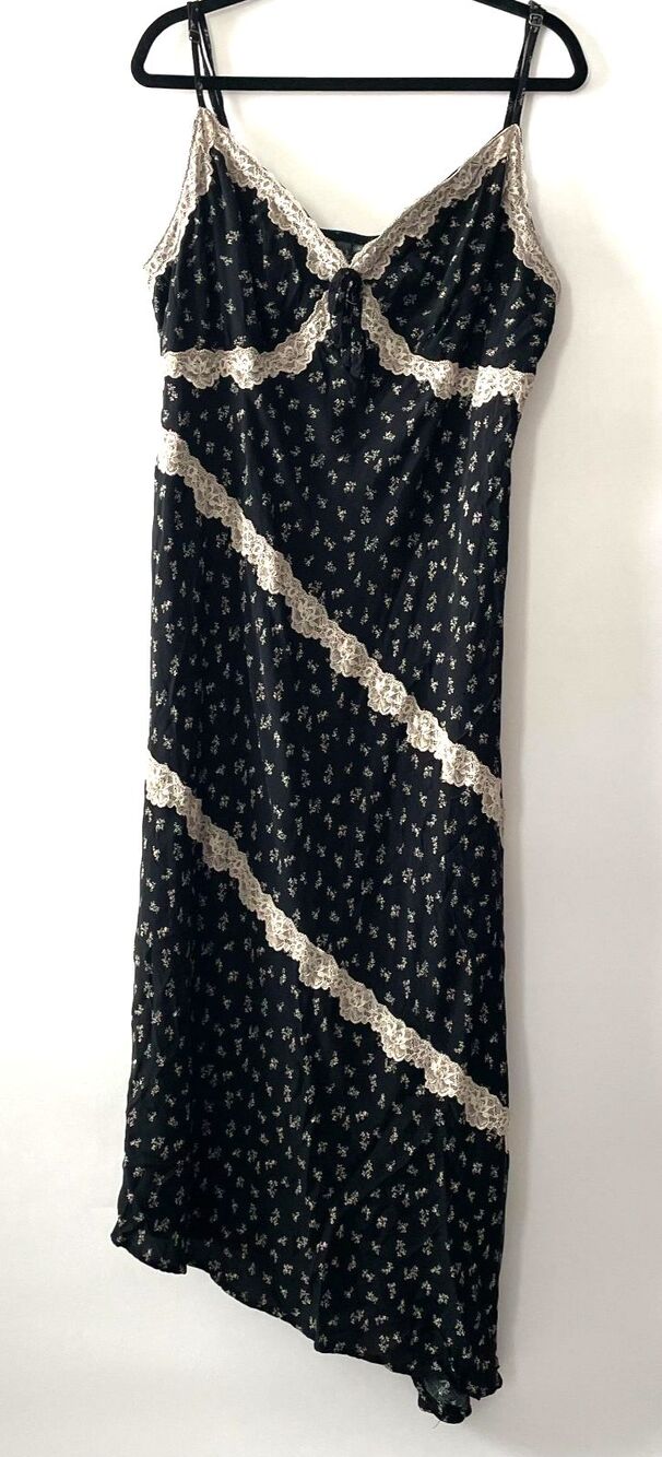 Wild Fable Dress Womens 1X Black Floral Lace Trim Maxi Slip Adjustable Straps